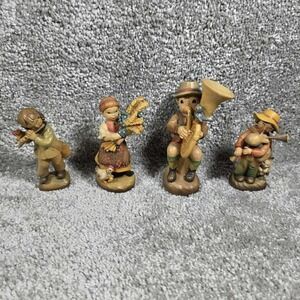 ANRI‎ Wood Figurine Set 4pc Ferrandiz Musicians Italy Hand Carved Vintage 4in